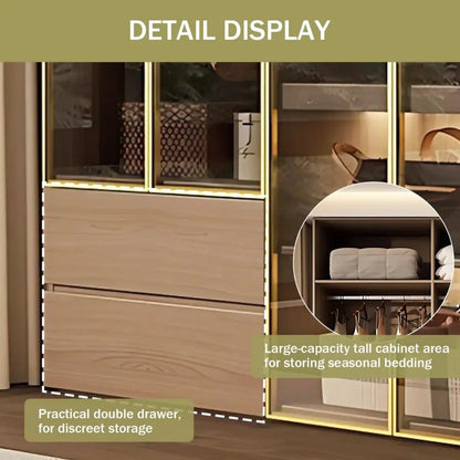 Aihm-Lon Wardrobe withLight Wood Planks and Gold Frame 24"-94"