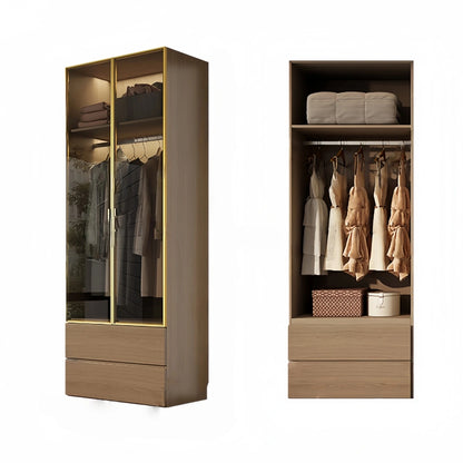 Aihm-Lon Wardrobe withLight Wood Planks and Gold Frame 24"-94"