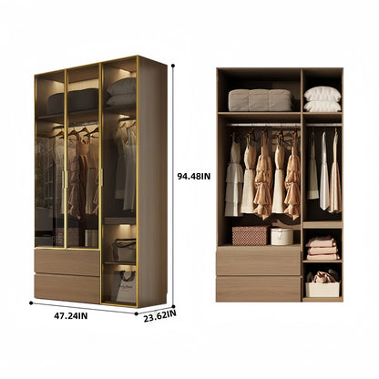 Aihm-Lon Wardrobe withLight Wood Planks and Gold Frame 24"-94"