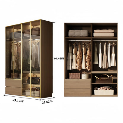 Aihm-Lon Wardrobe withLight Wood Planks and Gold Frame 24"-94"