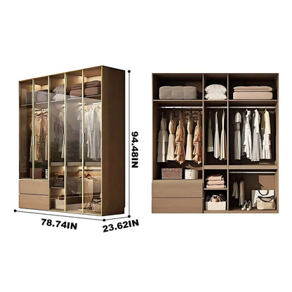 Aihm-Lon Wardrobe withLight Wood Planks and Gold Frame 24"-94"