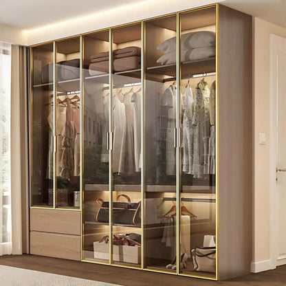 Aihm-Lon Wardrobe withLight Wood Planks and Gold Frame 24"-94"