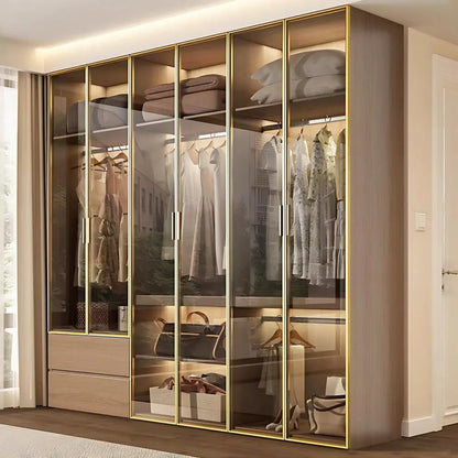 Aihm-Lon Wardrobe withLight Wood Planks and Gold Frame 24"-94"