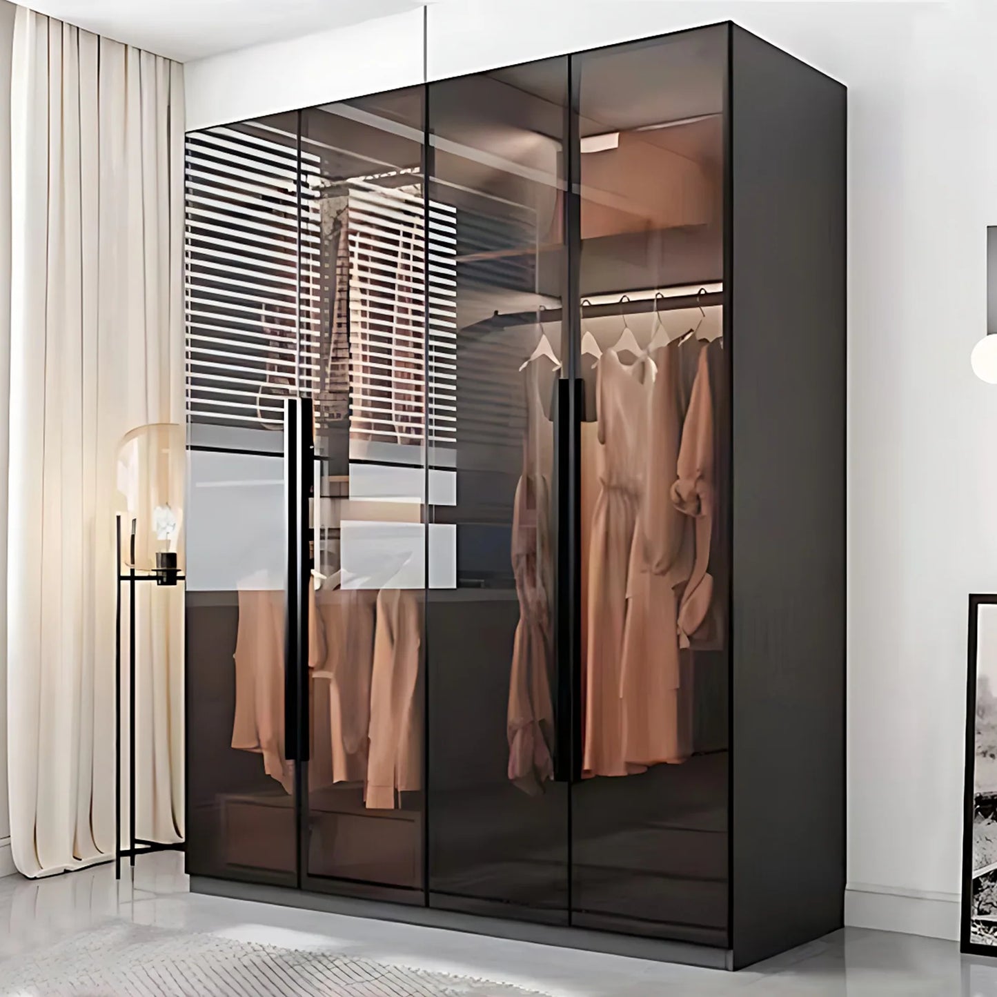 Aihm-Lon Luxurious Wardrobe with Glass Doors Drawers and Shelves 35"-94"