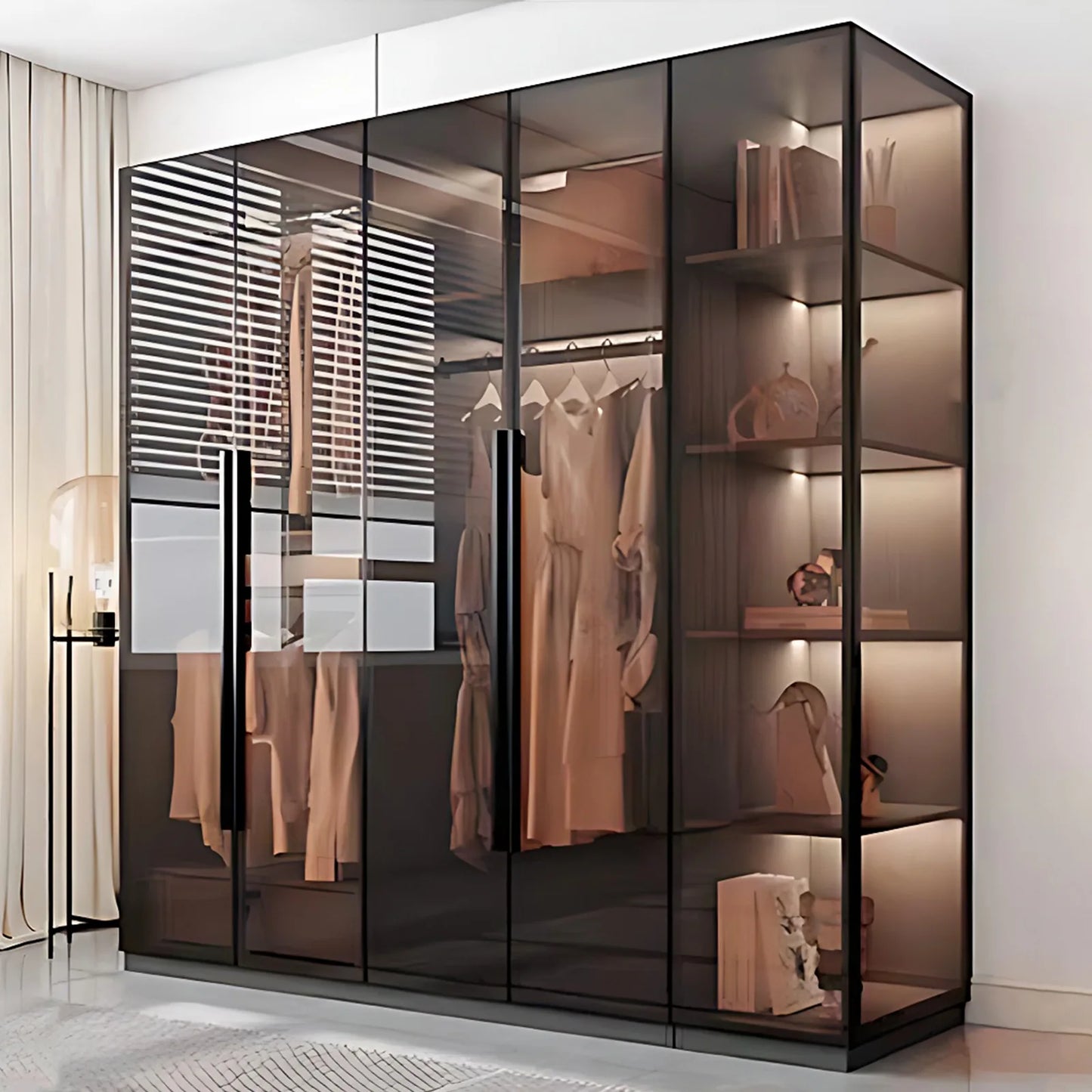 Aihm-Lon Luxurious Wardrobe with Glass Doors Drawers and Shelves 35"-94"