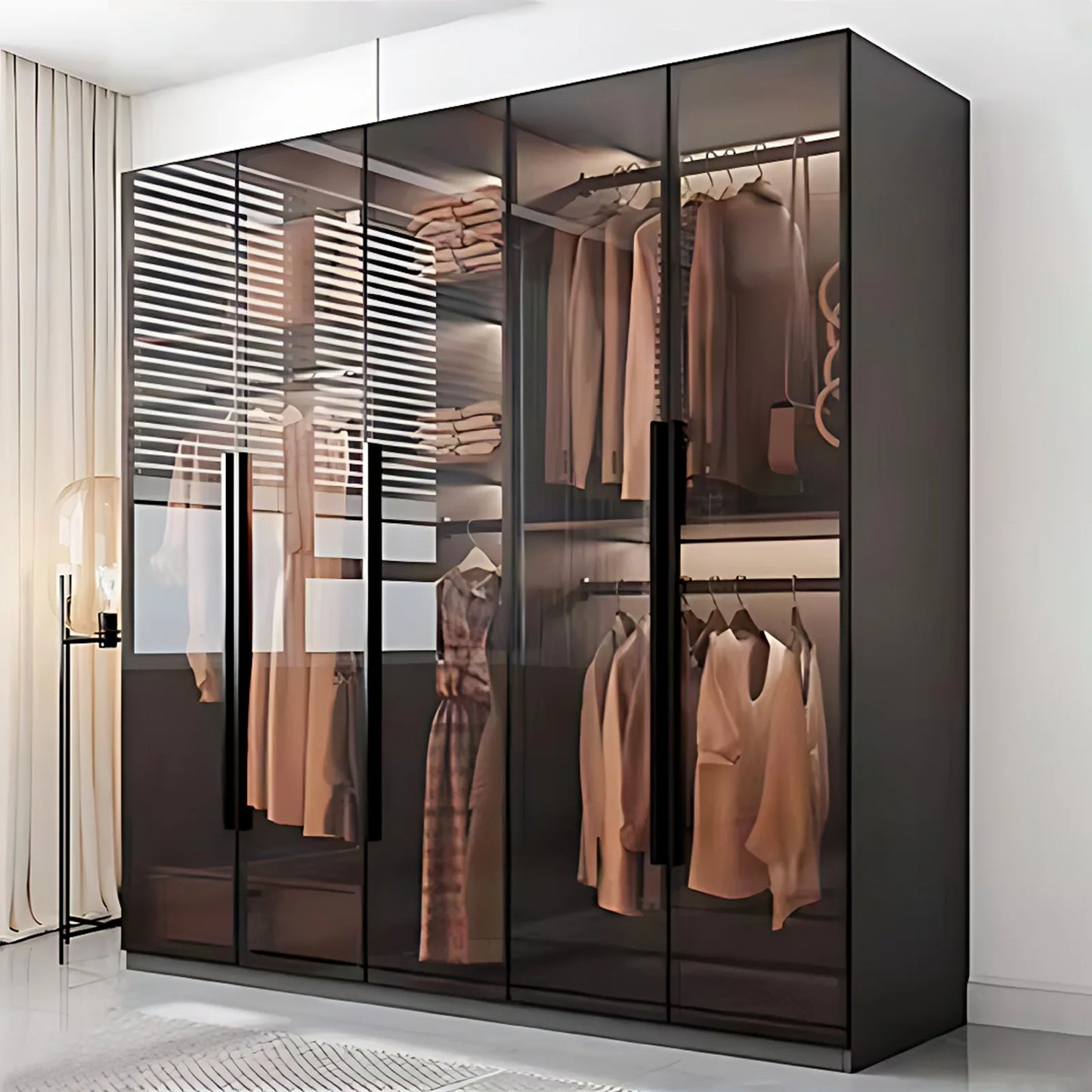 Aihm-Lon Luxurious Wardrobe with Glass Doors Drawers and Shelves 35"-94"