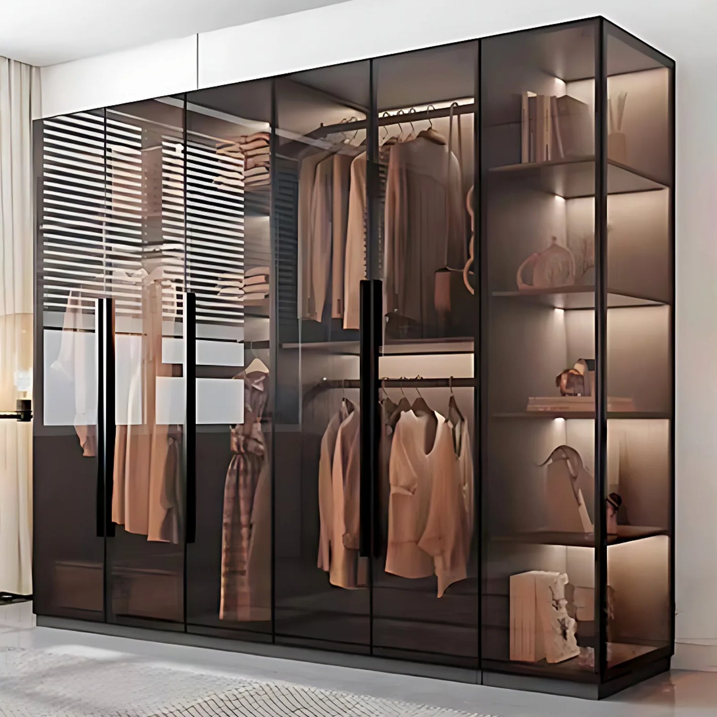 Aihm-Lon Luxurious Wardrobe with Glass Doors Drawers and Shelves 35"-94"