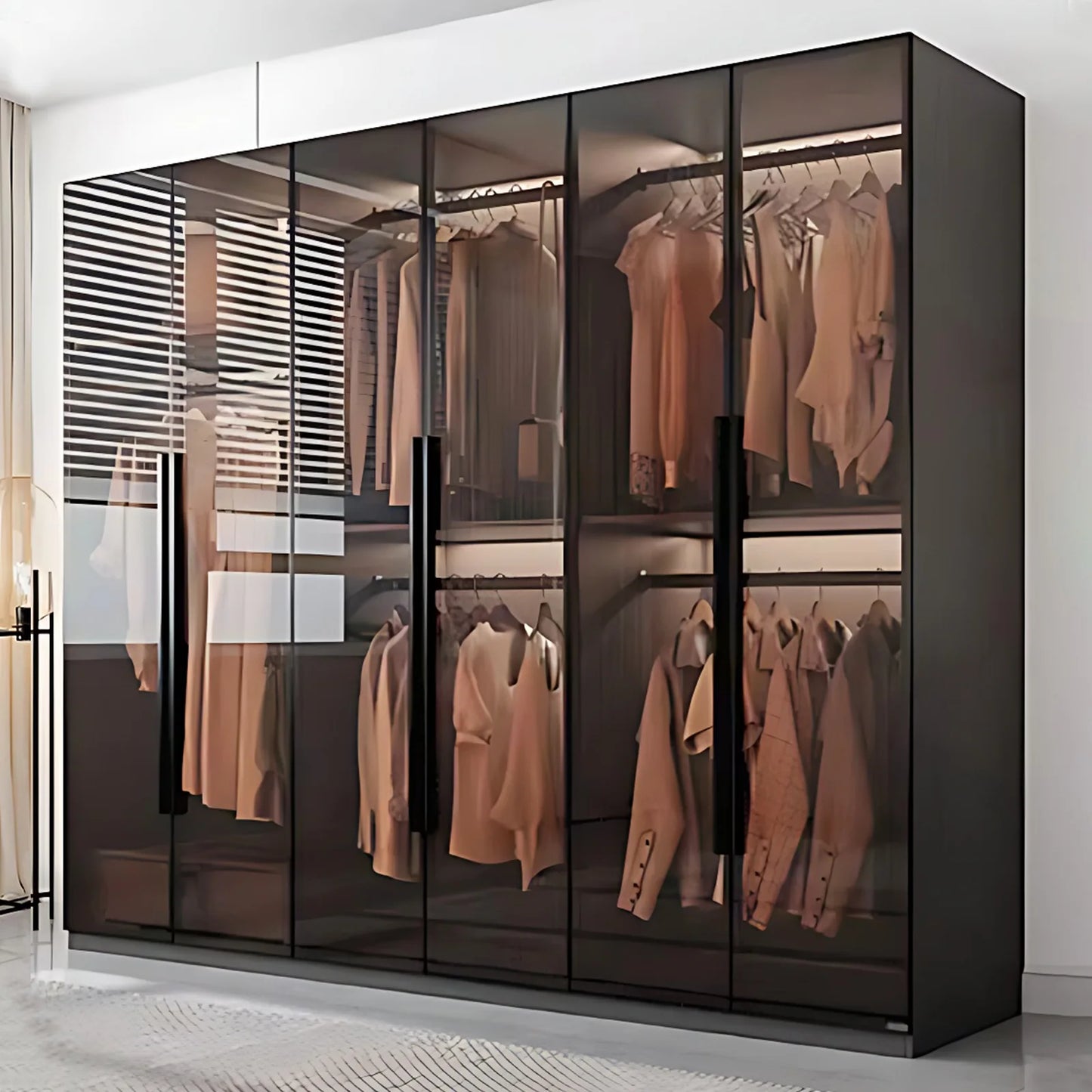 Aihm-Lon Luxurious Wardrobe with Glass Doors Drawers and Shelves 35"-94"
