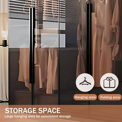 Aihm-Lon Luxurious Wardrobe with Glass Doors Black Handle and Shelves 35"-94"