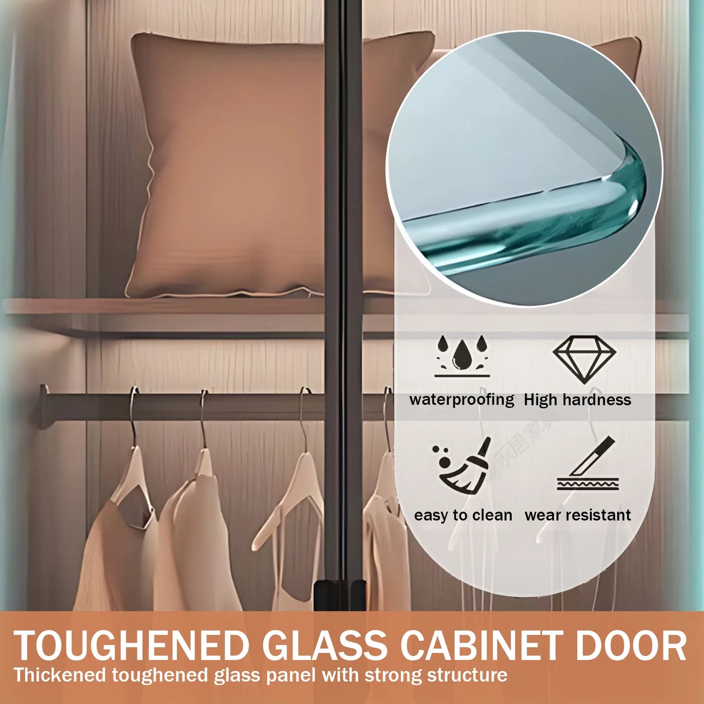 Aihm-Lon Luxurious Wardrobe with Glass Doors Black Handle and Shelves 35"-94"