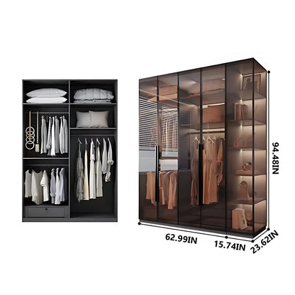 Aihm-Lon Luxurious Wardrobe with Glass Doors Black Handle and Shelves 35"-94"