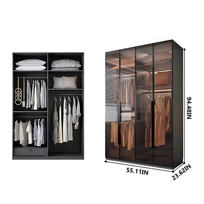 Aihm-Lon Luxurious Wardrobe with Glass Doors Black Handle and Shelves 35"-94"