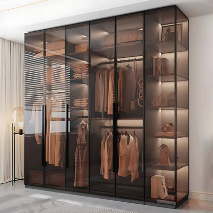 Aihm-Lon Luxurious Wardrobe with Glass Doors Black Handle and Shelves 35"-94"