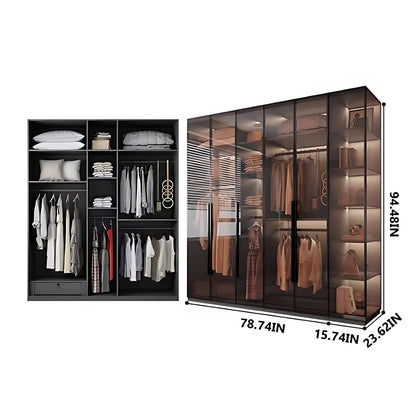 Aihm-Lon Luxurious Wardrobe with Glass Doors Black Handle and Shelves 35"-94"