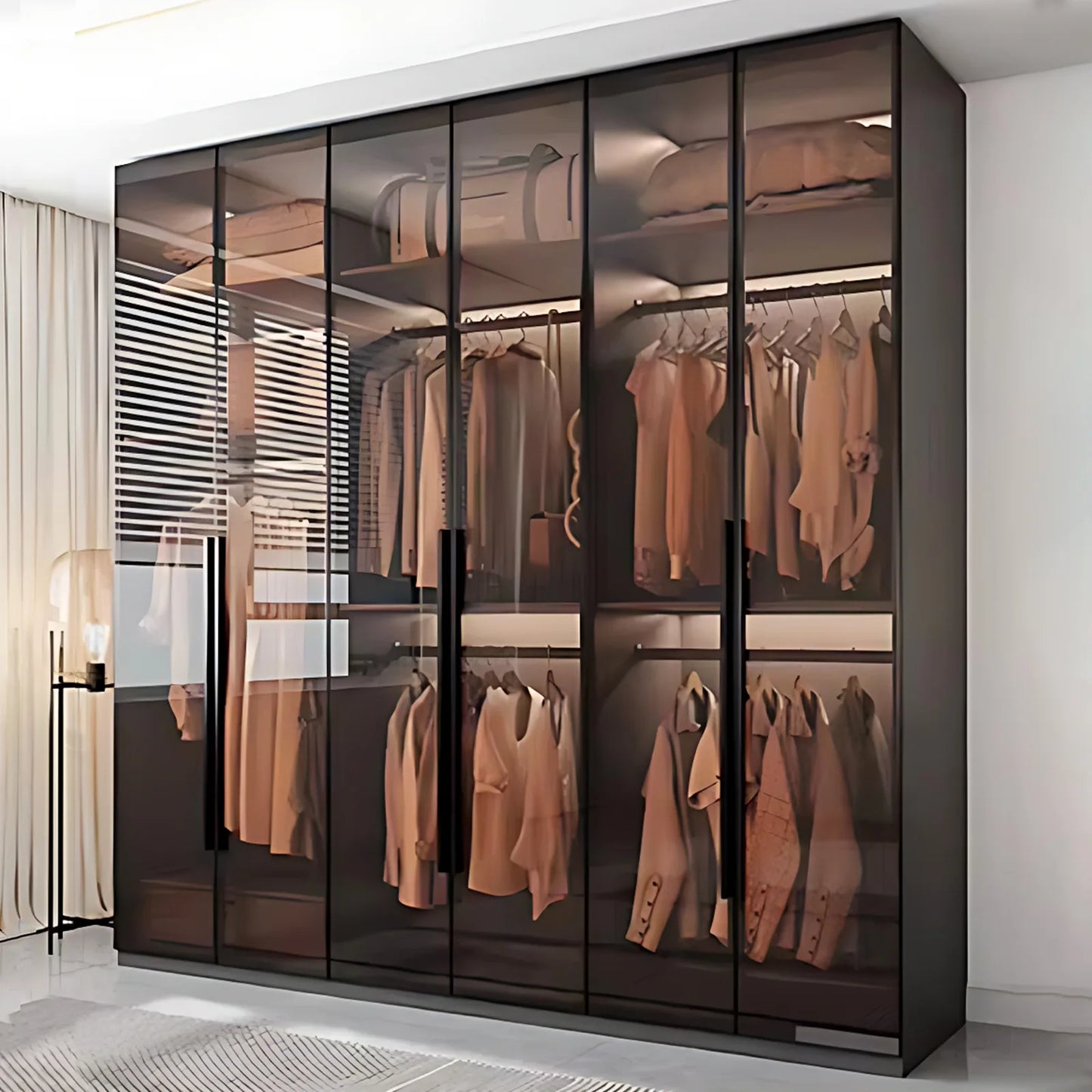 Aihm-Lon Luxurious Wardrobe with Glass Doors Black Handle and Shelves 35"-94"