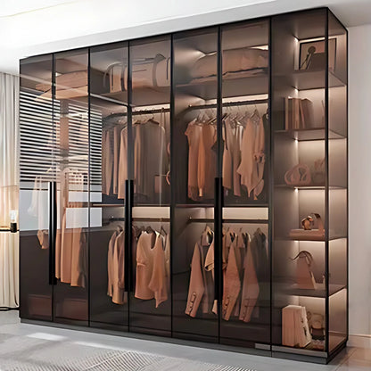 Aihm-Lon Luxurious Wardrobe with Glass Doors Black Handle and Shelves 35"-94"