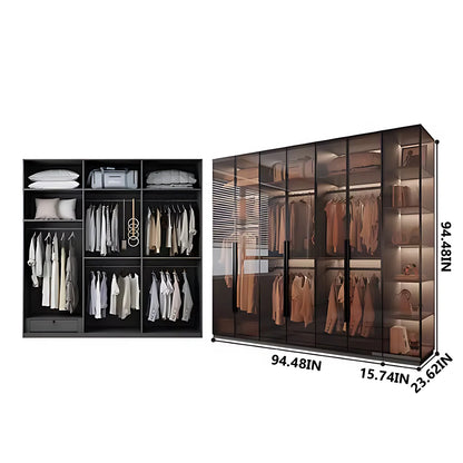 Aihm-Lon Luxurious Wardrobe with Glass Doors Black Handle and Shelves 35"-94"