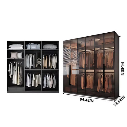 Aihm-Lon Luxurious Wardrobe with Glass Doors Black Handle and Shelves 35"-94"