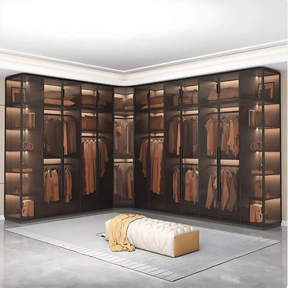 Aihm-Lon Luxurious Wardrobe with Glass Doors Black Handle and Shelves 35"-94"