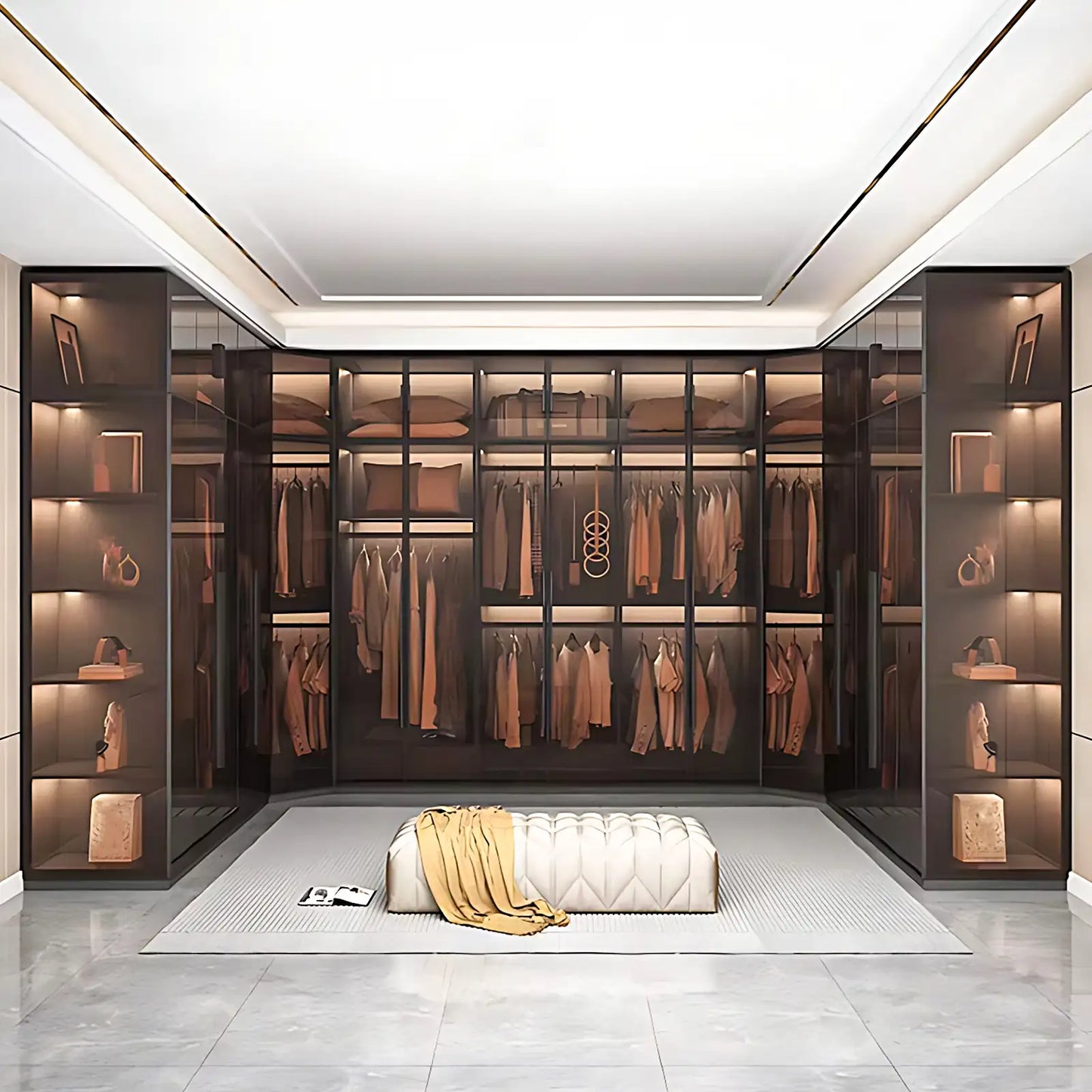 Aihm-Lon Luxurious Wardrobe with Glass Doors Black Handle and Shelves 35"-94"