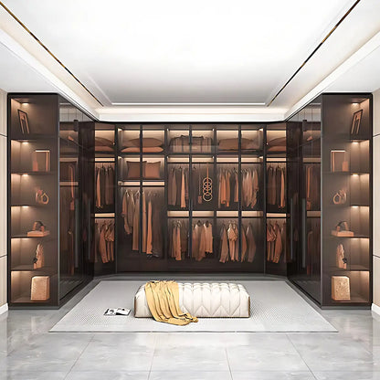 Aihm-Lon Luxurious Wardrobe with Glass Doors Black Handle and Shelves 35"-94"