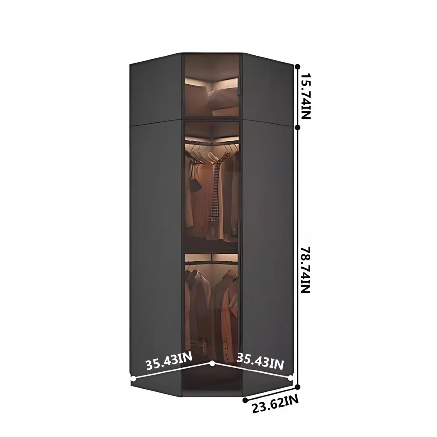 Aihm-Lon Luxurious Wardrobe with Glass Doors Black Handle and Shelves 35"-94"
