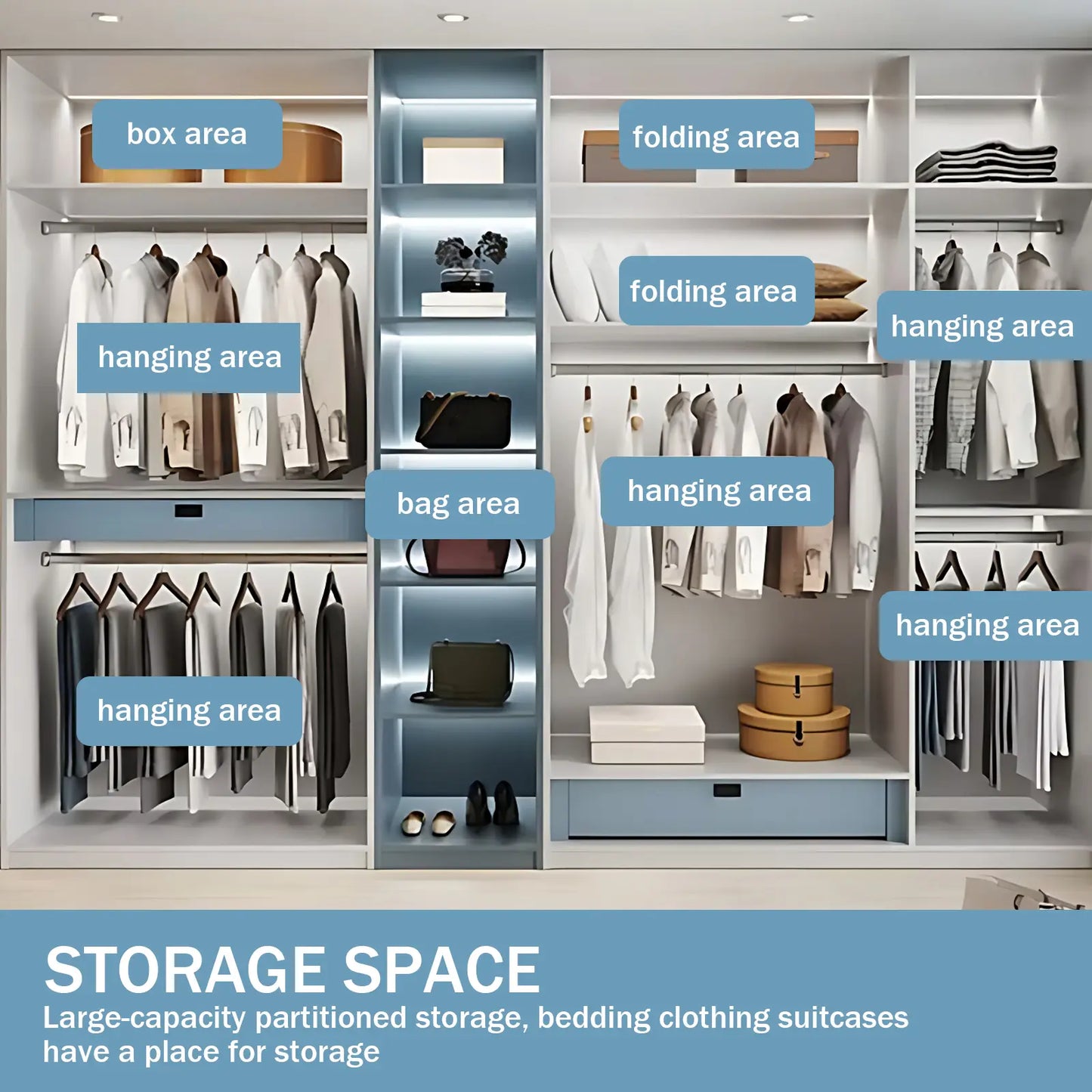 Aihm-Lon Wardrobes Closets with Storage Shelves Semi-Open Semi-Enclosed Space 87"-94"