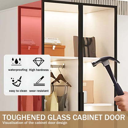 Aihm-Lon Sleek Wardrobes Closets with Black Exquisite Handle and Light  63"-102"