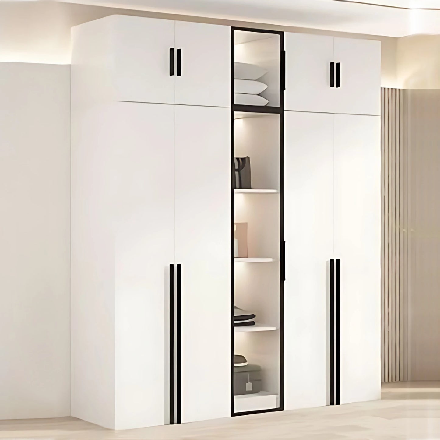 Aihm-Lon Sleek Wardrobes Closets with Black Exquisite Handle and Light  63"-102"