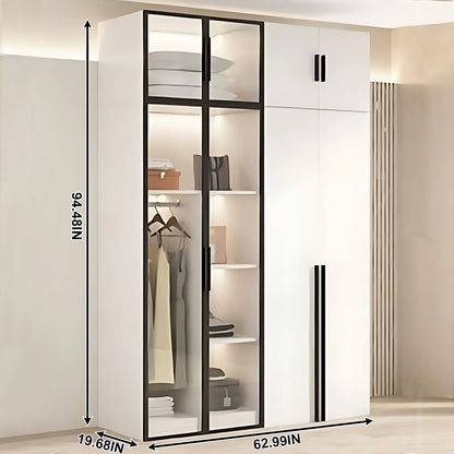 Aihm-Lon Sleek Wardrobes Closets with Black Exquisite Handle and Light  63"-102"
