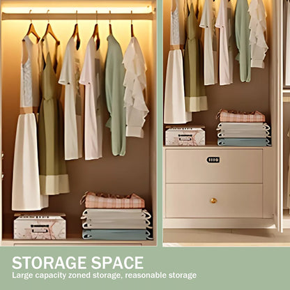 Aihm-Lon Wardrobe with Elegant Glass Doors and Metal Round Handles 63"-94"