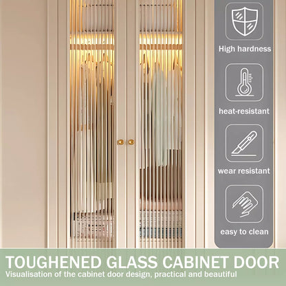 Aihm-Lon Wardrobe with Elegant Glass Doors and Metal Round Handles 63"-94"