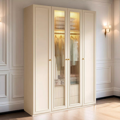 Aihm-Lon Wardrobe with Elegant Glass Doors and Metal Round Handles 63"-94"