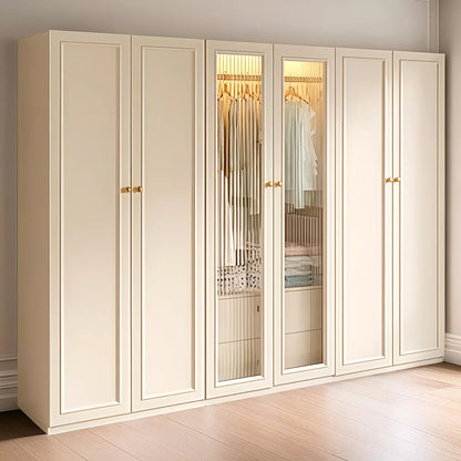 Aihm-Lon Wardrobe with Elegant Glass Doors and Metal Round Handles 63"-94"