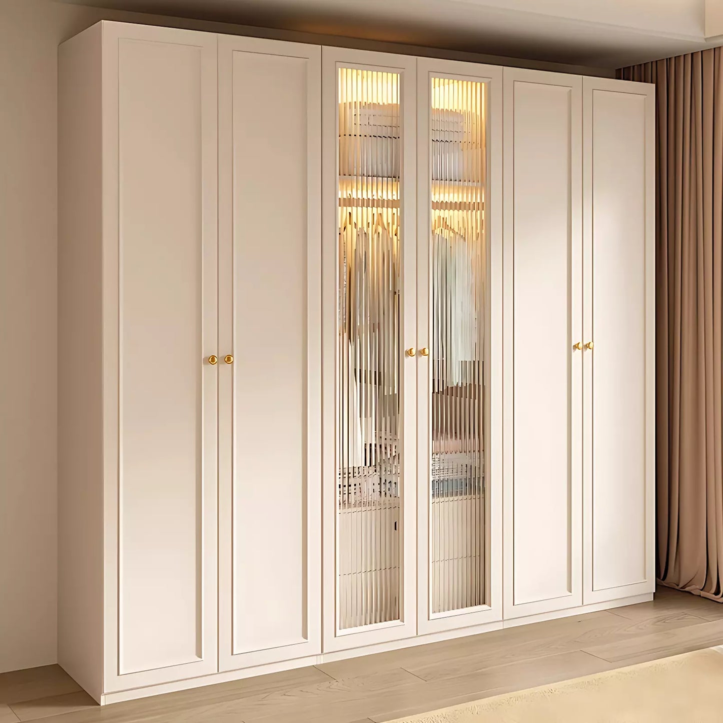 Aihm-Lon Wardrobe with Elegant Glass Doors and Metal Round Handles 63"-94"
