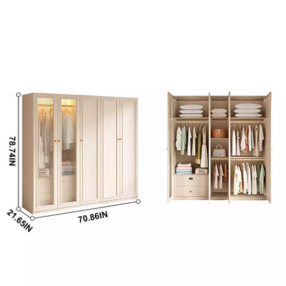 Aihm-Lon Wardrobe with Elegant Glass Doors and Metal Round Handles 63"-94"