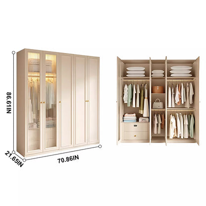 Aihm-Lon Wardrobe with Elegant Glass Doors and Metal Round Handles 63"-94"