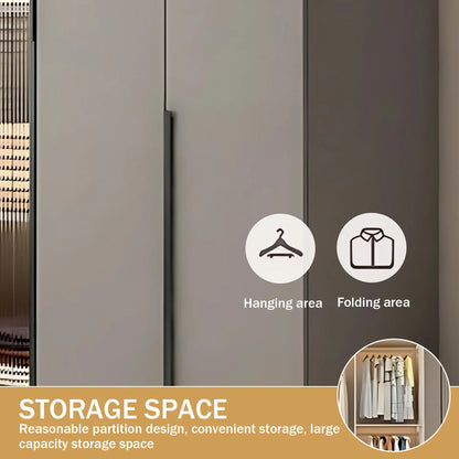 Aihm-Lon Contemporary Wardrobe Closets with Drawers Recessed Glass Doors 63"-94"