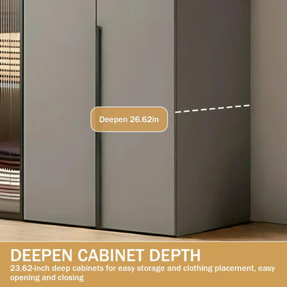 Aihm-Lon Contemporary Wardrobe Closets with Drawers Recessed Glass Doors 63"-94"
