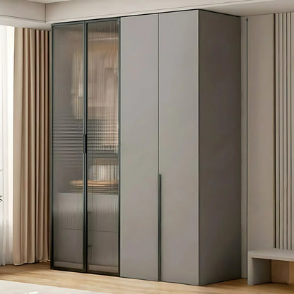 Aihm-Lon Contemporary Wardrobe Closets with Drawers Recessed Glass Doors 63"-94"