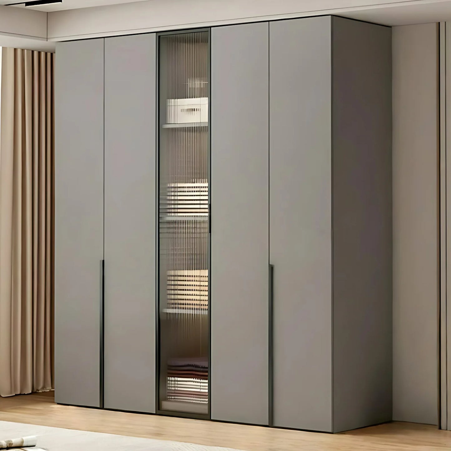 Aihm-Lon Contemporary Wardrobe Closets with Drawers Recessed Glass Doors 63"-94"