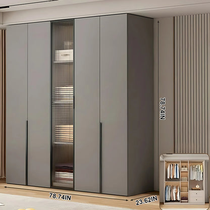 Aihm-Lon Contemporary Wardrobe Closets with Drawers Recessed Glass Doors 63"-94"