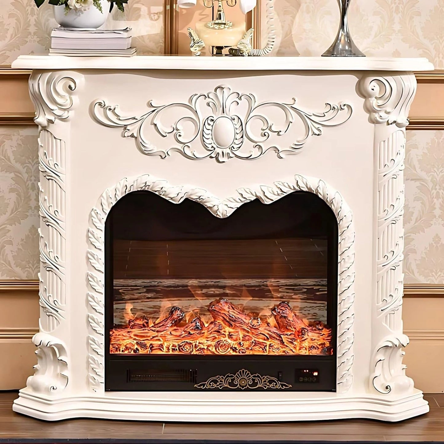 Aihm-Lon Electric Fireplace Includes Swirling Texture Design with Floral Pattern 47”