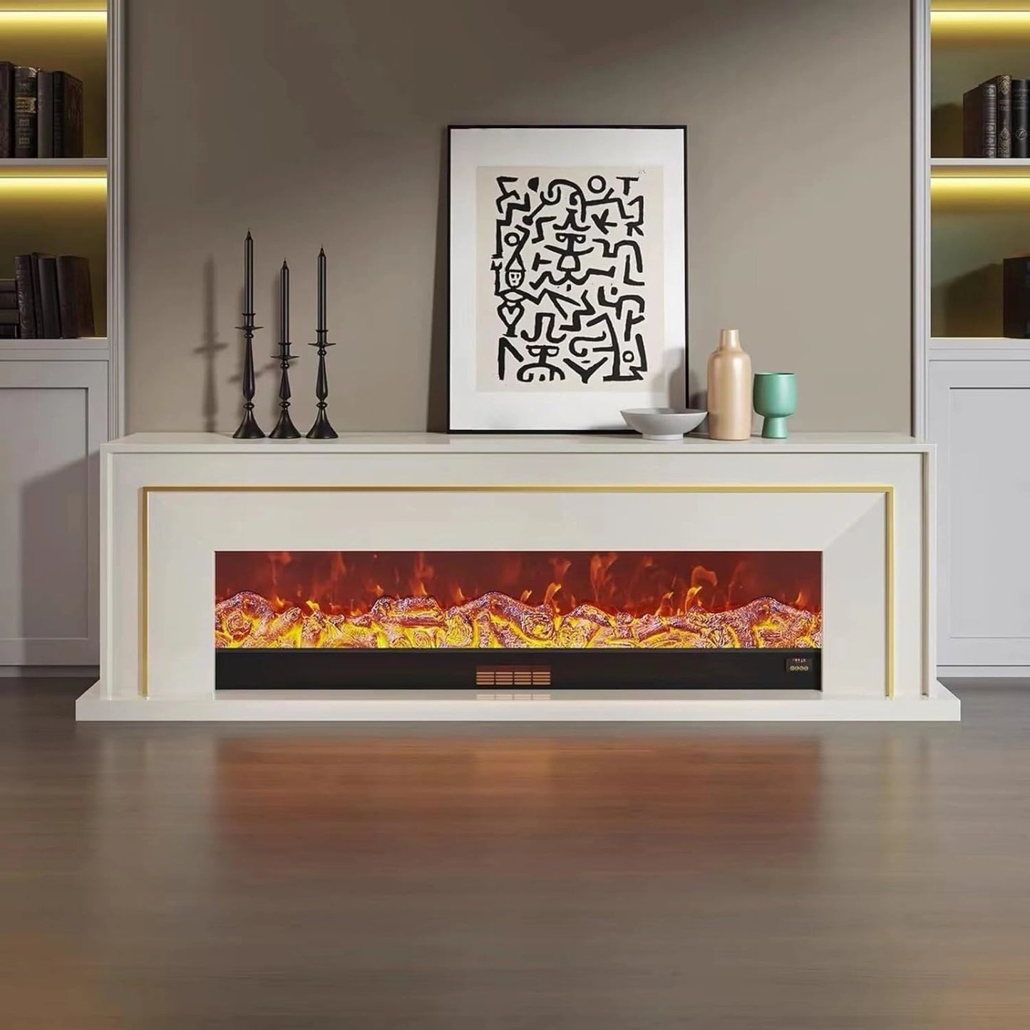 Aihm-Lon Exquisite Electric Fireplace with Golden Line Decoration 71”-87”