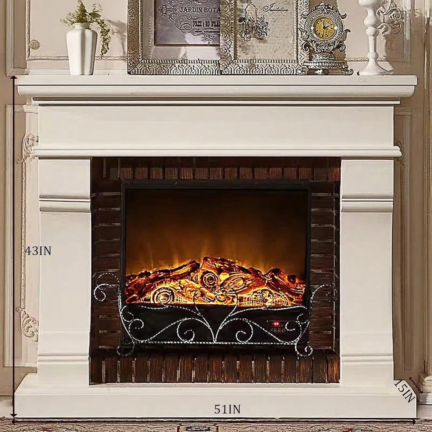 Aihm-Lon Decorative Electric Fireplace Exquisite Iron Art Design with Simulated Flame 51”-59”