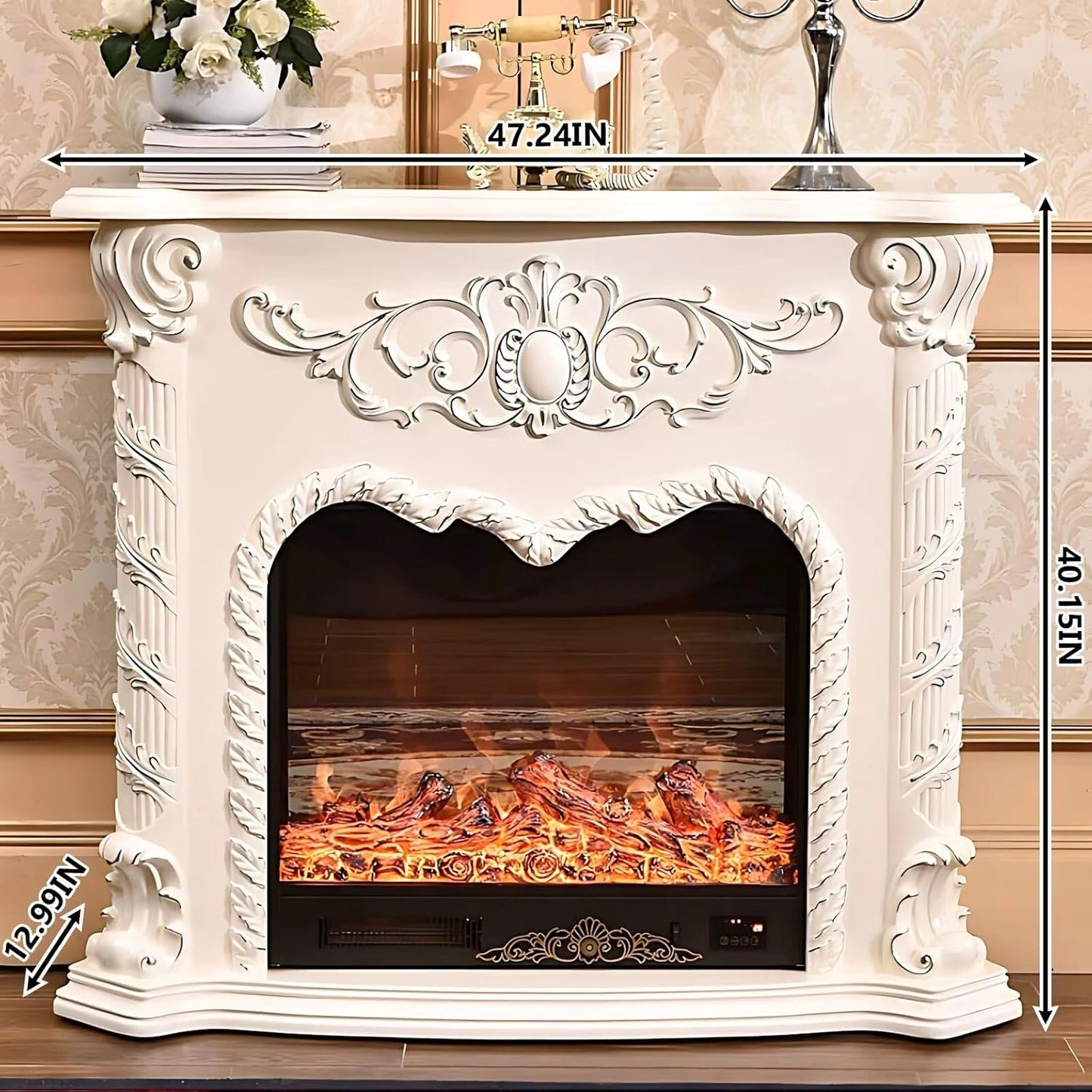 Aihm-Lon Electric Fireplace Includes Swirling Texture Design with Floral Pattern 47”