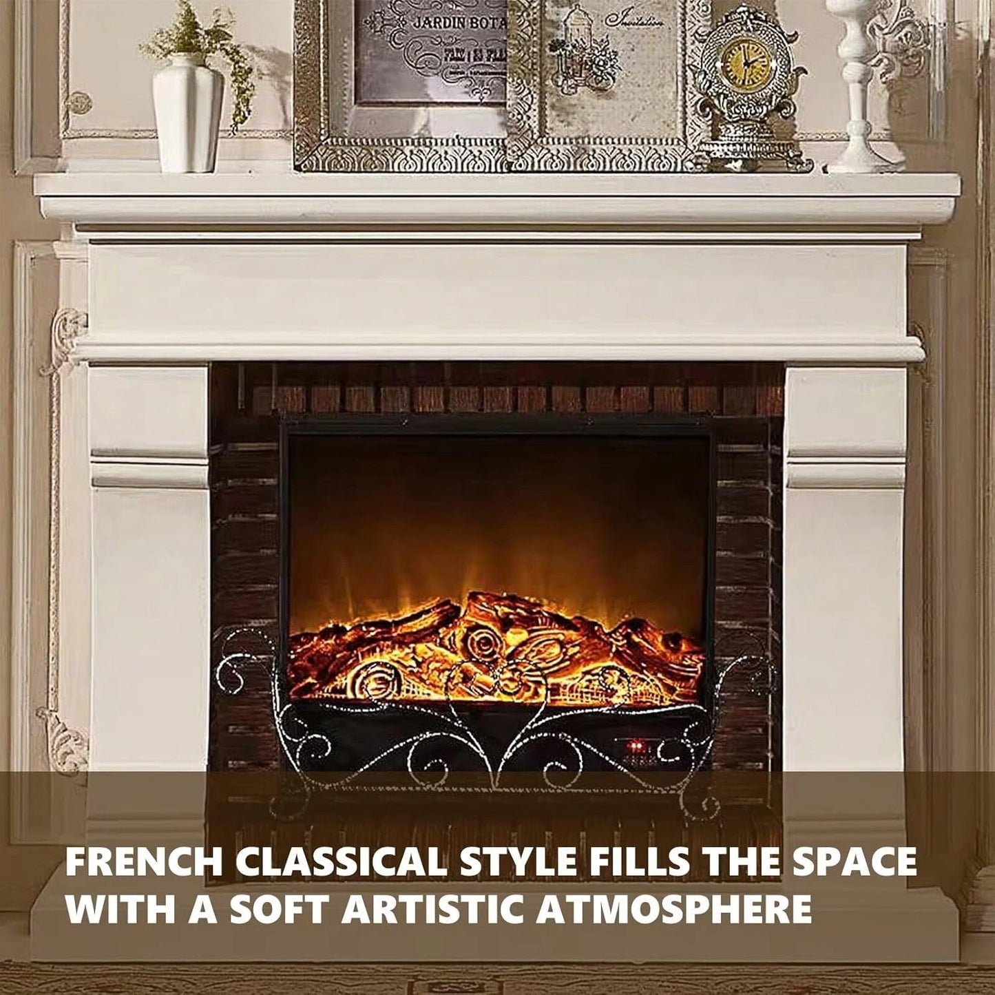 Aihm-Lon Decorative Electric Fireplace Exquisite Iron Art Design with Simulated Flame 51”-59”