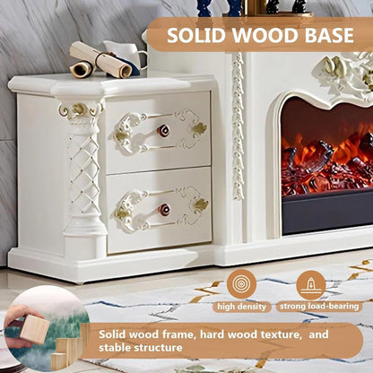 Aihm-Lon Luxurious Electric Fireplace Includes Vintage Carving with 4 Drawers 81”