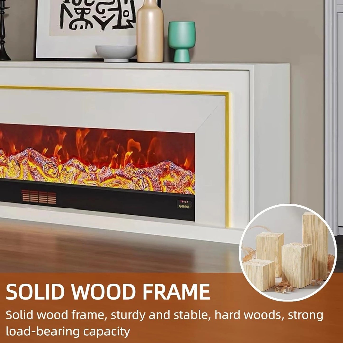 Aihm-Lon Exquisite Electric Fireplace with Golden Line Decoration 71”-87”