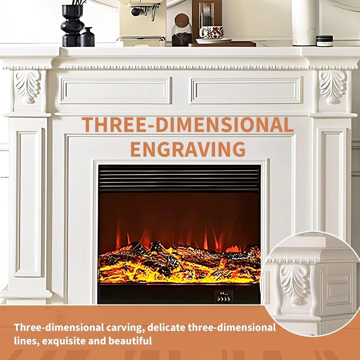 Aihm-Lon Electric Fireplace Includes French Retro Minimalist Line Design 59”